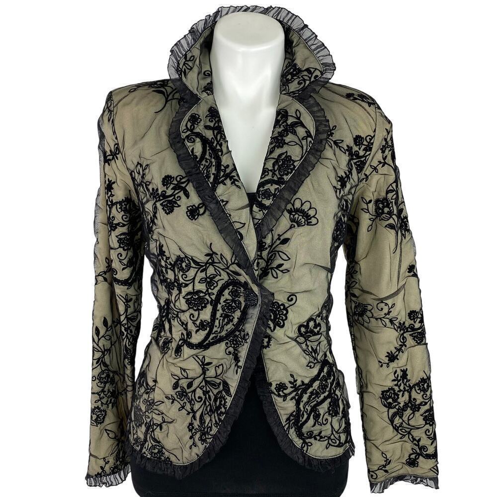 I.C. Collection Asymmetrical Lace Mesh "Vamp Romantic" Blazer Size M